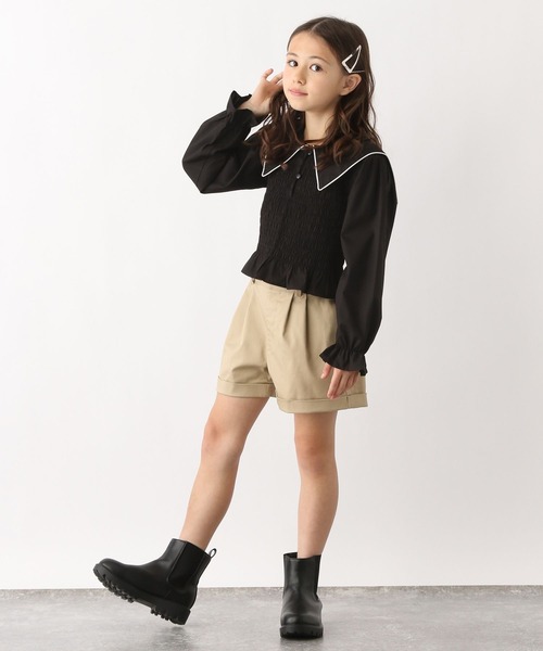 エルハルム　日本製　バンドカラーシャツ　シャーリングブラウス　定価2万円 セール】セーラーカラーシャーリングブラウス/996537（シャツ