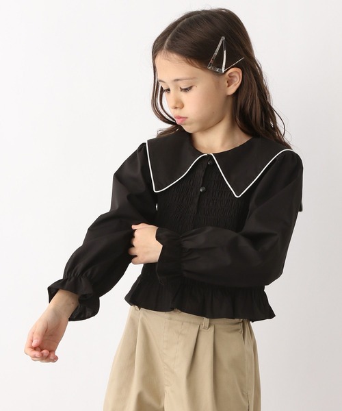 エルハルム　日本製　バンドカラーシャツ　シャーリングブラウス　定価2万円 セール】セーラーカラーシャーリングブラウス/996537（シャツ