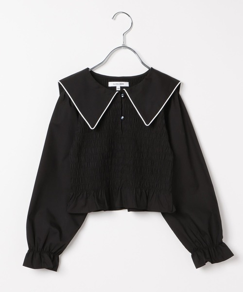 エルハルム　日本製　バンドカラーシャツ　シャーリングブラウス　定価2万円 セール】セーラーカラーシャーリングブラウス/996537（シャツ