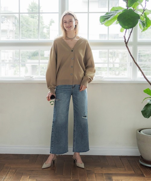 coca（coca）（コカ）の「【WEB限定セール】スムースタッチガーター編みカーディガン（カーディガン/ボレロ・レディース・ライトブルー/ブラック/ベージュ/アイボリー・M/L）」の12枚目の写真