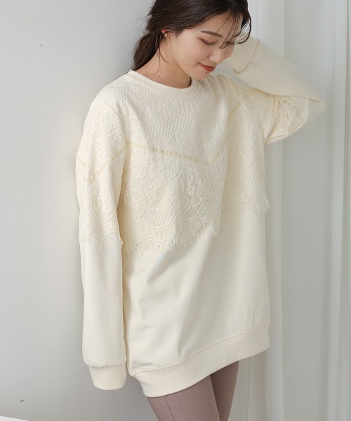 Bou Jeloud(ブージュルード)の「レースドッキングデザイントップス(Tシャツ/カットソー・レディース・ブラック/アイボリー・FREE)」の2枚目の写真