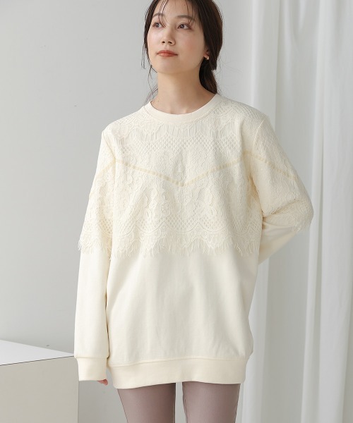 Bou Jeloud(ブージュルード)の「レースドッキングデザイントップス(Tシャツ/カットソー・レディース・ブラック/アイボリー・FREE)」の7枚目の写真