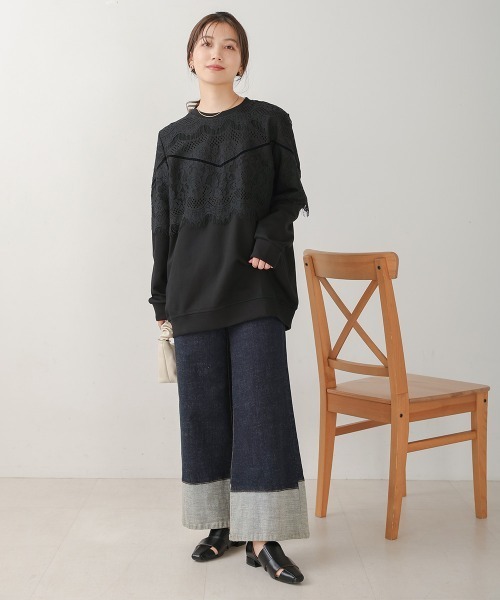 Bou Jeloud(ブージュルード)の「レースドッキングデザイントップス(Tシャツ/カットソー・レディース・ブラック/アイボリー・FREE)」の21枚目の写真