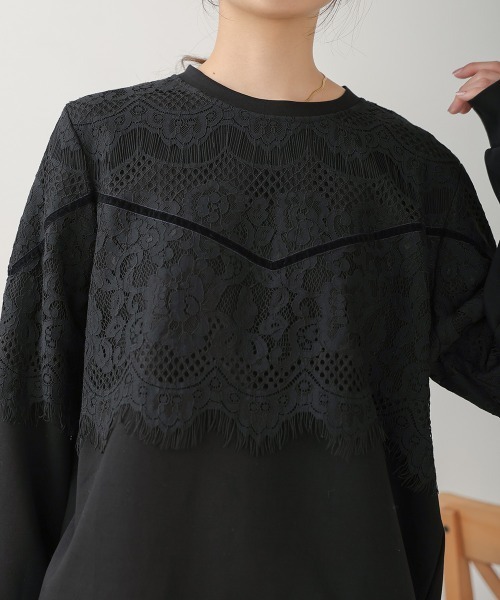 Bou Jeloud(ブージュルード)の「レースドッキングデザイントップス(Tシャツ/カットソー・レディース・ブラック/アイボリー・FREE)」の16枚目の写真