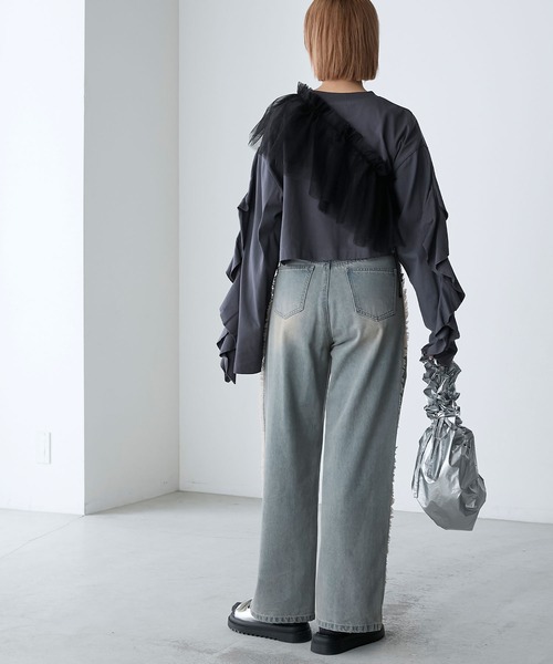  Jeans オーバーサイズ クロップド ロゴ Tシャツ 送関込 セール】Oversized cropped short sleeve T-shirt / オーバー