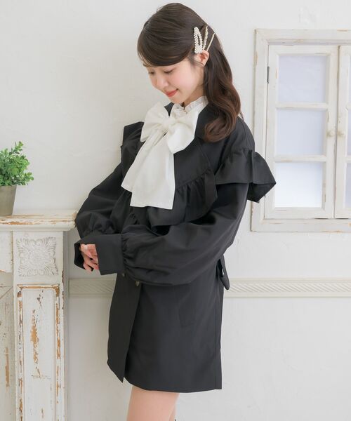 ♡極美品♡ Rene 撥水プリマコート フリルチェックトレンチコート 黒 ◇Romantiqueフリルトレンチコート◇ | Amavel BLOG