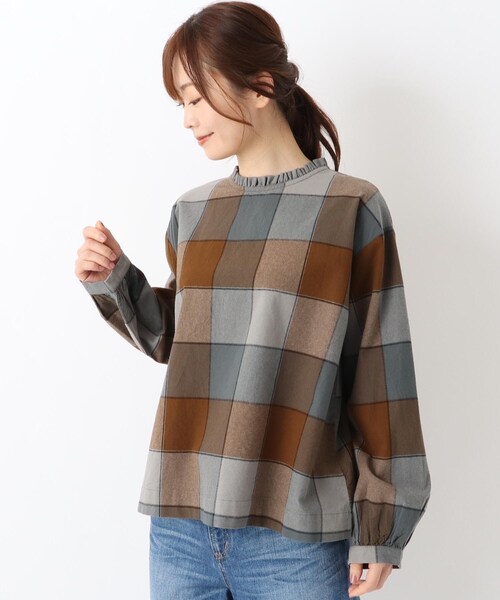 one'sterrace(ワンズテラス)の「起毛ブロックチェック シャツ(シャツ/ブラウス・レディース・ブラック系8/グレー系その他7/キャメル・02)」の3枚目の写真