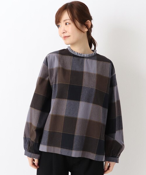 one'sterrace(ワンズテラス)の「起毛ブロックチェック シャツ(シャツ/ブラウス・レディース・ブラック系8/グレー系その他7/キャメル・02)」の1枚目の写真