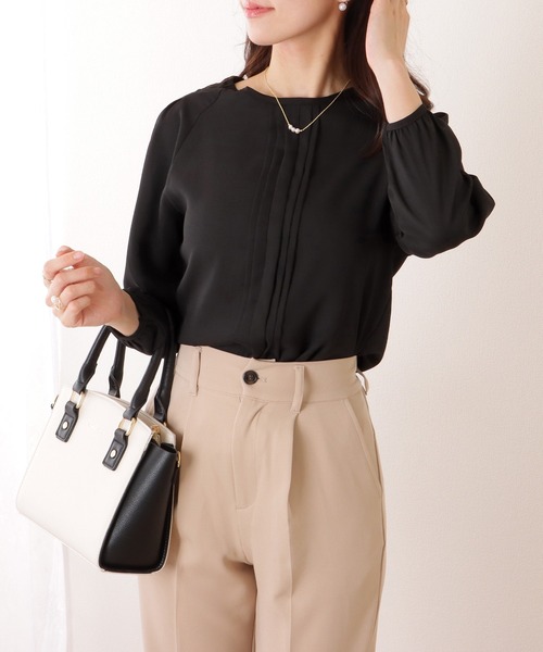 Lace Ladies（レースレディース）の「フロント ピンタック 長袖 とろみ ブラウス（シャツ/ブラウス・レディース・ネイビー/ブラック/グレイッシュベージュ/ホワイト・FREE/S）」の5枚目の写真