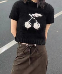 leune（ルネ）の「チェリージャガードニット/半袖ニットプルオーバー（ニット/セーター）」