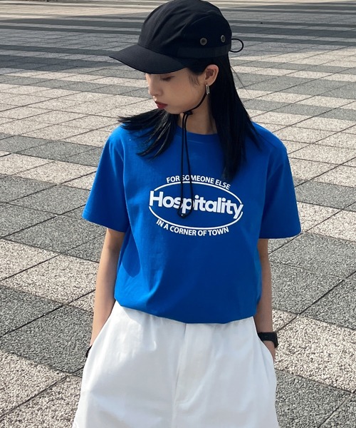 Chillfar(チルファー)の「アソートプリント半袖Tシャツ(Tシャツ/カットソー・レディース・ブルー/杢グレー/ネイビー系/アイボリー系/グレー系/ホワイト系/ホワイト/ネイビー系1/ブラウン/オートミール/ネイビー/イエロー/ブルー系/イエロー系・FREE)」の12枚目の写真