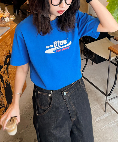 Chillfar(チルファー)の「アソートプリント半袖Tシャツ(Tシャツ/カットソー・レディース・ブルー/杢グレー/ネイビー系/アイボリー系/グレー系/ホワイト系/ホワイト/ネイビー系1/ブラウン/オートミール/ネイビー/イエロー/ブルー系/イエロー系・FREE)」の9枚目の写真