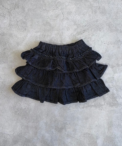 CALMIA(カルミア)の「デニムフリルキュロットパンツ(80~130cm)(デニムパンツ・キッズ・ブラック/ライトブルー・90/100/110/120/80/130/95)」の3枚目の写真