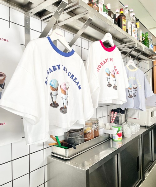 repipi armario(レピピ アルマリオ)の「【BIG BABY ICE CREAM】テンシャリンガーTシャツ【接触冷感】(Tシャツ/カットソー・キッズ・ホワイト×レッド/ホワイト×ブルー/サックスブルー・MEDIUM/LARGE)」の5枚目の写真