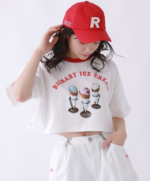 repipi armario(レピピ アルマリオ)の「【BIG BABY ICE CREAM】テンシャリンガーTシャツ【接触冷感】(Tシャツ/カットソー・キッズ・ホワイト×レッド/ホワイト×ブルー/サックスブルー・MEDIUM/LARGE)」の12枚目の写真