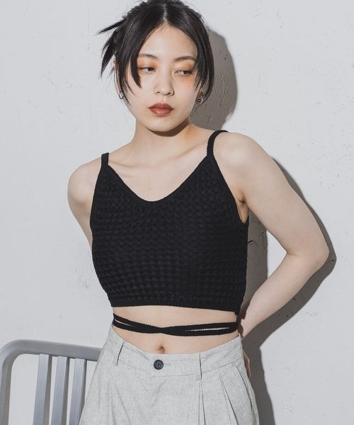 JEANASIS(ジーナシス)の「コードレースニットブラTOP/115358(タンクトップ・レディース・オフホワイト/ブラック/オレンジ系その他・FREE)」の2枚目の写真