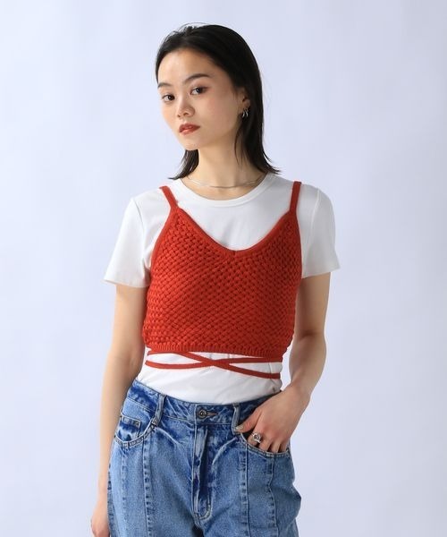 JEANASIS(ジーナシス)の「コードレースニットブラTOP/115358(タンクトップ・レディース・オフホワイト/ブラック/オレンジ系その他・FREE)」の9枚目の写真