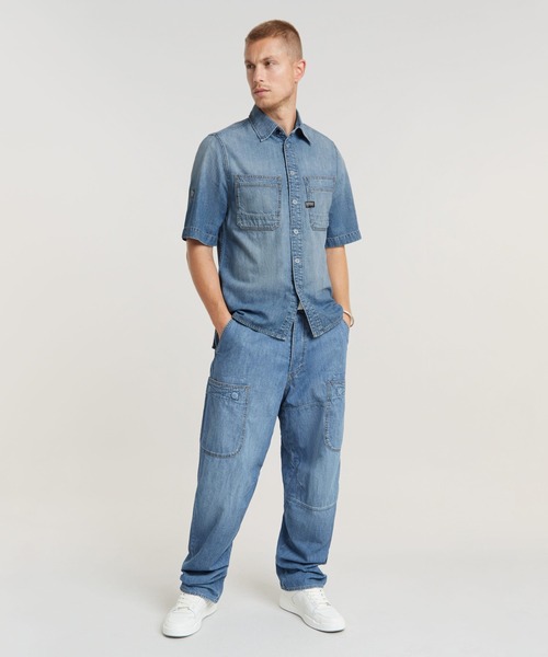 G-STAR（ジースター）の「SLANTED DOUBLE POCKET REGULAR SHIRT/デニムシャツ（シャツ/ブラウス・メンズ・ライトインディゴブルー・X-SMALL/X-LARGE/SMALL/MEDIUM/LARGE）」の3枚目の写真