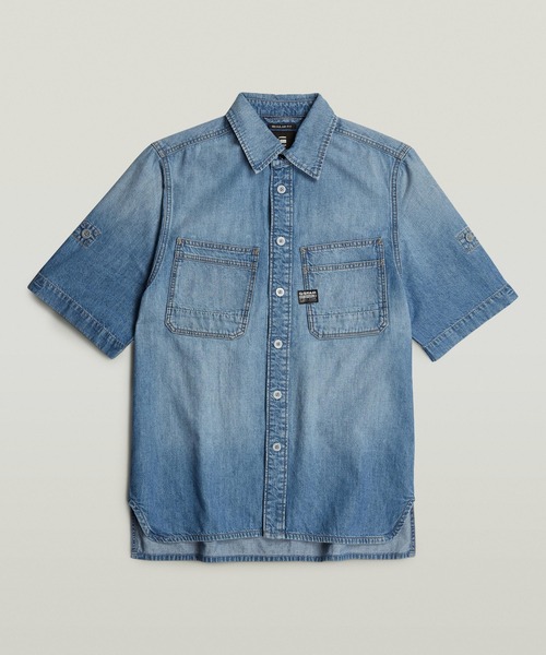 G-STAR（ジースター）の「SLANTED DOUBLE POCKET REGULAR SHIRT/デニムシャツ（シャツ/ブラウス・メンズ・ライトインディゴブルー・X-SMALL/X-LARGE/SMALL/MEDIUM/LARGE）」の6枚目の写真