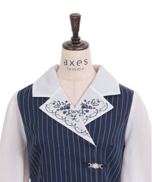 axes femme（アクシーズファム）の「襟刺繍ストライプワンピース