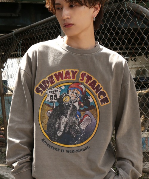 SIDEWAY STANCE（サイドウェイスタンス）の「【SIDEWAY STANCE】ピグメント加工 オリジナルプリント 長袖Tシャツ（Tシャツ/カットソー・メンズ・ブラック/ブラウン系1/ブラウン系/ブラック系/ブラック系1/ブラウン・SMALL/LARGE/MEDIUM/X-LARGE）」の6枚目の写真