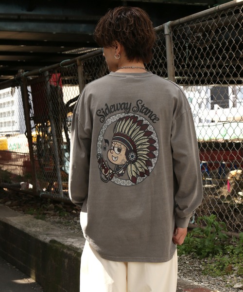 SIDEWAY STANCE（サイドウェイスタンス）の「【SIDEWAY STANCE】ピグメント加工 オリジナルプリント 長袖Tシャツ（Tシャツ/カットソー・メンズ・ブラック/ブラウン系1/ブラウン系/ブラック系/ブラック系1/ブラウン・SMALL/LARGE/MEDIUM/X-LARGE）」の21枚目の写真