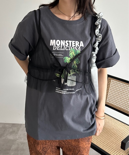 kutir（クティール）の「チュールリボンキャミビスチェ（ベスト・レディース・チャコールグレー/ブラック/ブルー/グリーン/アイボリー・FREE）」の3枚目の写真