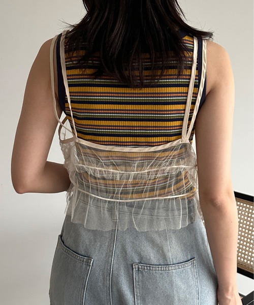 kutir（クティール）の「チュールリボンキャミビスチェ（ベスト・レディース・チャコールグレー/ブラック/ブルー/グリーン/アイボリー・FREE）」の10枚目の写真