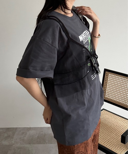 kutir（クティール）の「チュールリボンキャミビスチェ（ベスト・レディース・チャコールグレー/ブラック/ブルー/グリーン/アイボリー・FREE）」の14枚目の写真