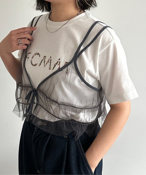 kutir（クティール）の「チュールリボンキャミビスチェ（ベスト・レディース・チャコールグレー/ブラック/ブルー/グリーン/アイボリー・FREE）」の6枚目の写真