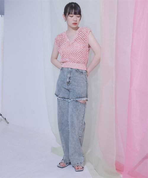 miette（ミエット）の「サイドスリットダメージデニム（デニムパンツ・レディース・ブルー系その他/ブラック/グレー・S）」の8枚目の写真