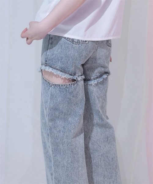 miette（ミエット）の「サイドスリットダメージデニム（デニムパンツ・レディース・ブルー系その他/ブラック/グレー・S）」の9枚目の写真