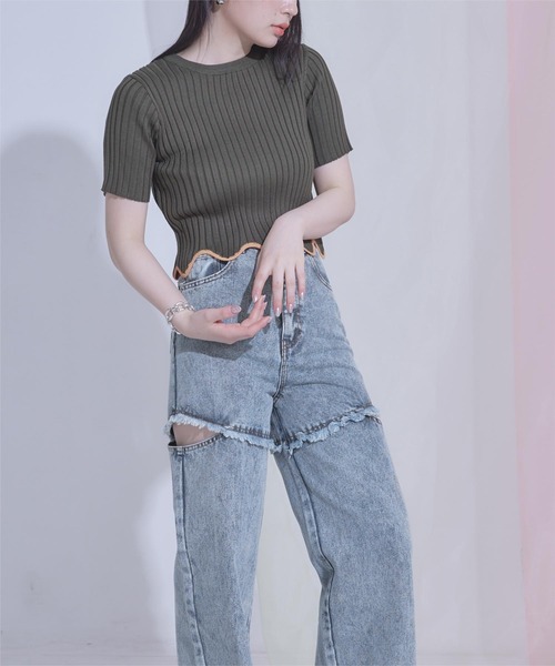 miette（ミエット）の「サイドスリットダメージデニム（デニムパンツ・レディース・ブルー系その他/ブラック/グレー・S）」の10枚目の写真