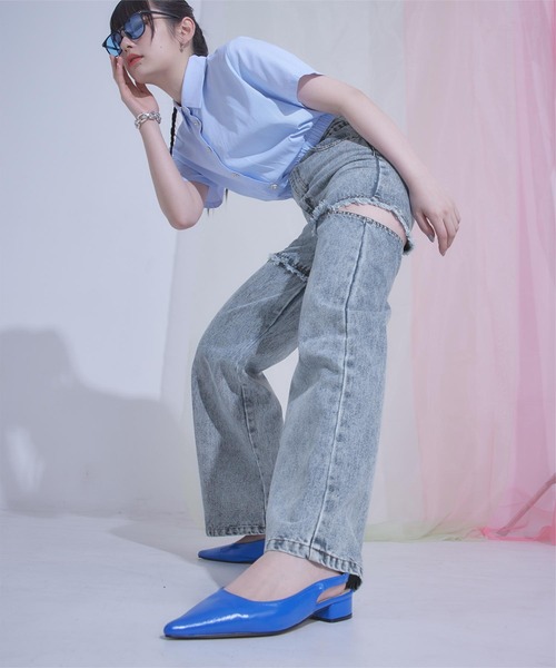 miette（ミエット）の「サイドスリットダメージデニム（デニムパンツ・レディース・ブルー系その他/ブラック/グレー・S）」の11枚目の写真