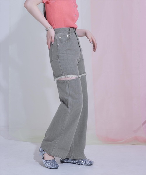 miette（ミエット）の「サイドスリットダメージデニム（デニムパンツ・レディース・ブルー系その他/ブラック/グレー・S）」の6枚目の写真