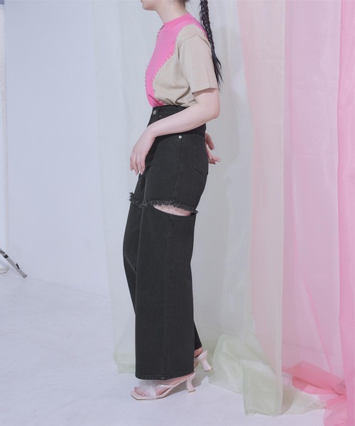 miette（ミエット）の「サイドスリットダメージデニム（デニムパンツ・レディース・ブルー系その他/ブラック/グレー・S）」の4枚目の写真