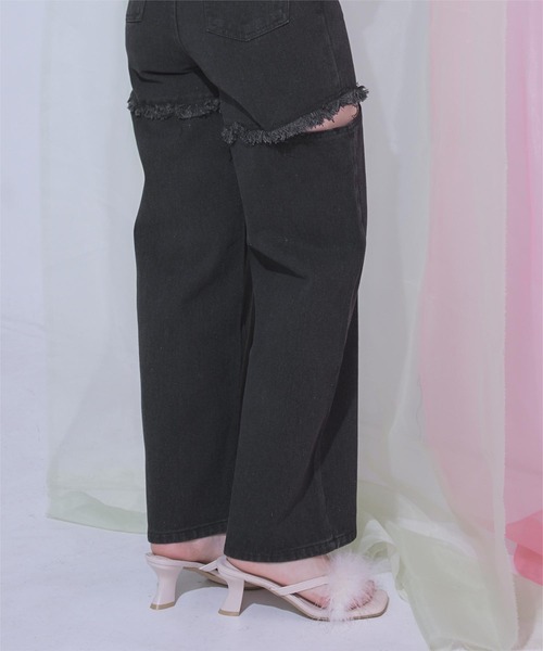 miette（ミエット）の「サイドスリットダメージデニム（デニムパンツ・レディース・ブルー系その他/ブラック/グレー・S）」の5枚目の写真