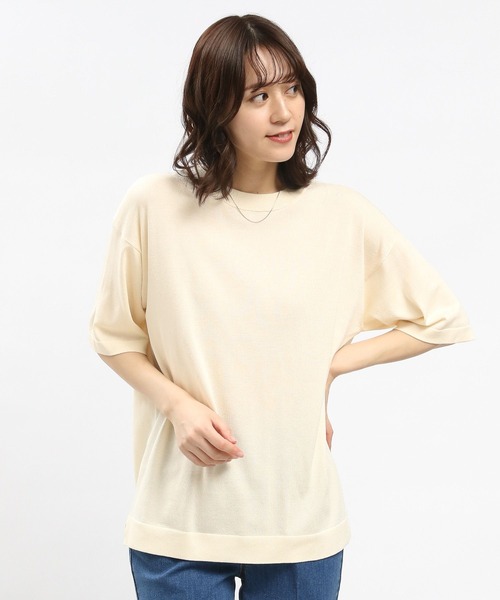 GLOBAL WORK Smile Seed Store（グローバルワーク スマイルシードストア）の「UVサマーニットTシャツ半袖/992452（ニット/セーター・レディース・ブルー系その他6/ブラック×ホワイト/アイボリー/ブラック・SMALL/MEDIUM/X-LARGE/LARGE）」の2枚目の写真