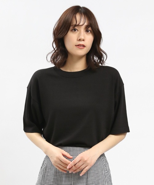 GLOBAL WORK Smile Seed Store（グローバルワーク スマイルシードストア）の「UVサマーニットTシャツ半袖/992452（ニット/セーター・レディース・ブルー系その他6/ブラック×ホワイト/アイボリー/ブラック・SMALL/MEDIUM/X-LARGE/LARGE）」の3枚目の写真