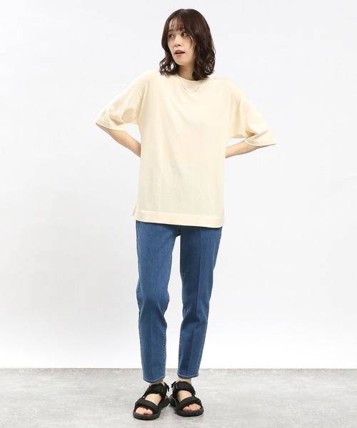 GLOBAL WORK Smile Seed Store（グローバルワーク スマイルシードストア）の「UVサマーニットTシャツ半袖/992452（ニット/セーター・レディース・ブルー系その他6/ブラック×ホワイト/アイボリー/ブラック・SMALL/MEDIUM/X-LARGE/LARGE）」の5枚目の写真