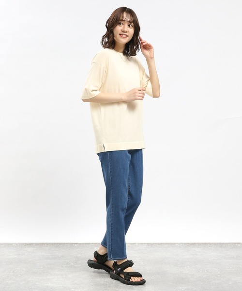GLOBAL WORK Smile Seed Store（グローバルワーク スマイルシードストア）の「UVサマーニットTシャツ半袖/992452（ニット/セーター・レディース・ブルー系その他6/ブラック×ホワイト/アイボリー/ブラック・SMALL/MEDIUM/X-LARGE/LARGE）」の6枚目の写真