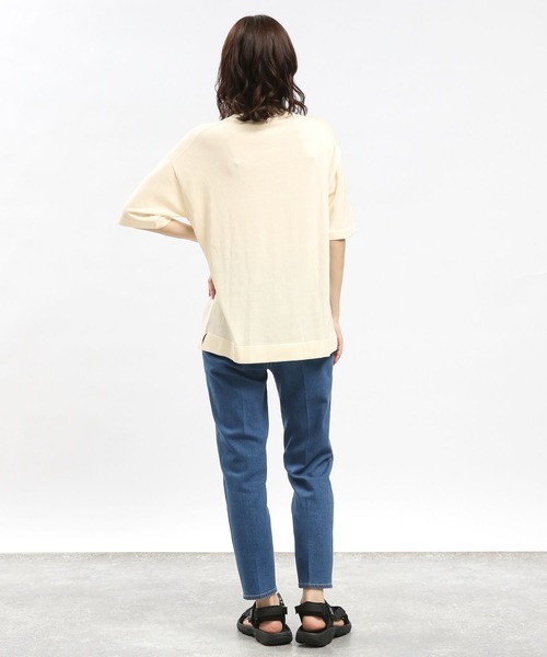 GLOBAL WORK Smile Seed Store（グローバルワーク スマイルシードストア）の「UVサマーニットTシャツ半袖/992452（ニット/セーター・レディース・ブルー系その他6/ブラック×ホワイト/アイボリー/ブラック・SMALL/MEDIUM/X-LARGE/LARGE）」の7枚目の写真