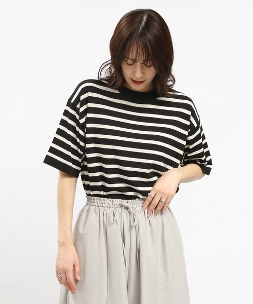 GLOBAL WORK Smile Seed Store（グローバルワーク スマイルシードストア）の「UVサマーニットTシャツ半袖/992452（ニット/セーター・レディース・ブルー系その他6/ブラック×ホワイト/アイボリー/ブラック・SMALL/MEDIUM/X-LARGE/LARGE）」の20枚目の写真