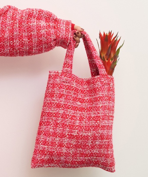 Dot＆Stripes CHILD WOMAN（ドットアンドストライプス　チャイルドウーマン）の「ファンシーツイードチェック トートバッグ（トートバッグ・レディース・ピンク・FREE）」の5枚目の写真