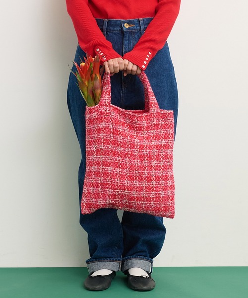 Dot＆Stripes CHILD WOMAN（ドットアンドストライプス　チャイルドウーマン）の「ファンシーツイードチェック トートバッグ（トートバッグ・レディース・ピンク・FREE）」の3枚目の写真