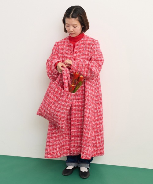 Dot＆Stripes CHILD WOMAN（ドットアンドストライプス　チャイルドウーマン）の「ファンシーツイードチェック トートバッグ（トートバッグ・レディース・ピンク・FREE）」の4枚目の写真