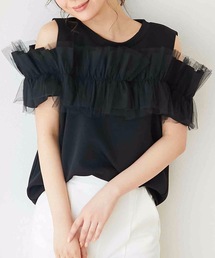M y u | フリル×チュール オープンショルダー TOPS(Tシャツ/カットソー)