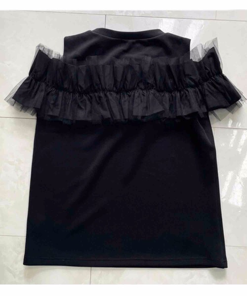 M y u（ミュー）の「フリル×チュール オープンショルダー TOPS（Tシャツ/カットソー・レディース・ブラック/ホワイト・SM/ML）」の15枚目の写真