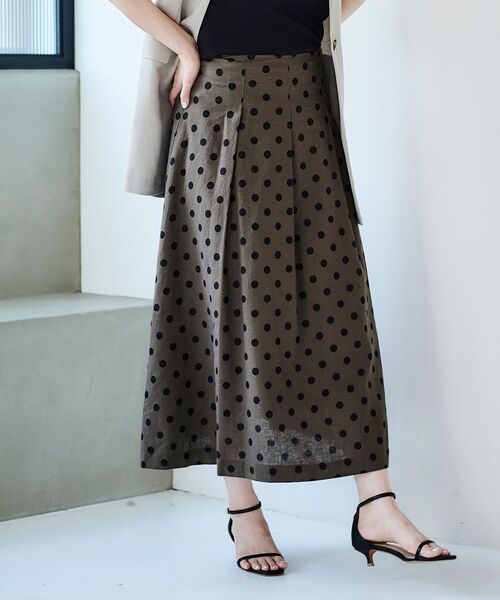 セール】《手洗い可能》ドットフロントタックロングスカート