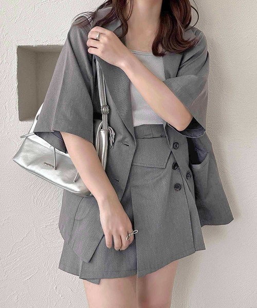 apres jour clair(アプレジュールクレア)の「【apres jour clair】【セットアップ着用可能】半袖ジャケット【ZOZOTOWN限定アイテム】(テーラードジャケット・レディース・グレー/ブラック/アイボリー・X-LARGE/フリー)」の11枚目の写真